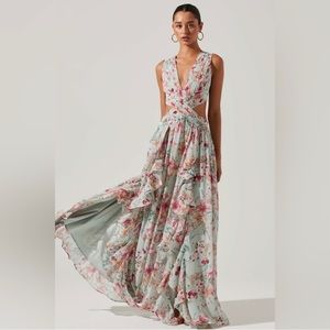 ASTR the Label Noya Cutout Maxi Dress - Aqua & Pink Floral, Women’s Size Medium